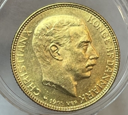 Золотая монета 20 крон Дания, Кристиан X, 1914г., 8,975г., Au 900